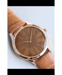 Omega De Ville Tresor Edition Montre Suisse à Quartz 36MM Boîtier Or Rose Cadran Marron