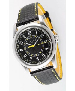 Patek Philippe Calatrava 6007 Cadran noir Aiguilles jaunes Boîtier acier 904L Montre réplique 1:1