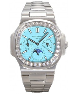 Patek Philippe Nautilus 5740 Quantième Perpétuel Or Blanc Cadran Tiffany Lunette Diamants Réplique Suisse 
