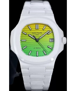 Patek Philippe Nautilus 5711 AET remoulé Edition Céramique Blanche Gradient Cadran Jaune/Vert Montre Suisse Réplique