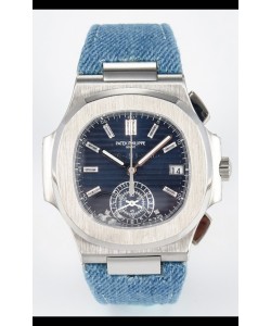 Patek Philippe Nautilus 5980/60G-001 Cadran bleu Bracelet en tissu Chiffres en cristal