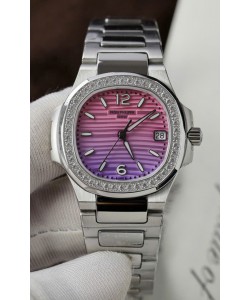 Réplique de montre suisse à quartz Patek Philippe 7010R avec cadran violet et rose dégradé