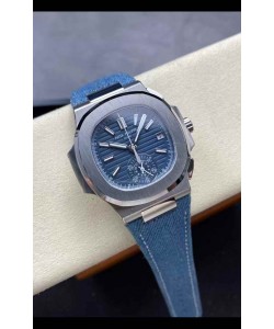 Patek Philippe Nautilus 5980/60G-001 Boîtier acier 904L, cadran bleu, bracelet tissu - Réplique 1:1 