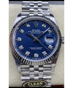Rolex Datejust Cal.3235 Mouvement 1:1 Miroir Réplique Acier 904L 36MM - Cadran bleu cannelé à motifs