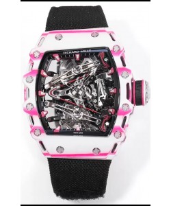 Richard Mille RM38-02 Carbone blanc/rose Bubba Watson Mouvement Tourbillon Nylon noir Réplique miroir 1:1