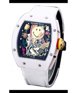 Richard Mille RM088 Smiley Tourbillon Boîtier céramique blanc Bracelet nylon Réplique Montre