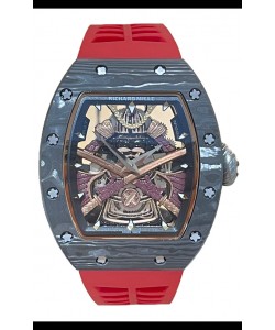 Richard Mille RM047 Samurai Genuine Tourbillon Watch in Carbon Casing Red Strap