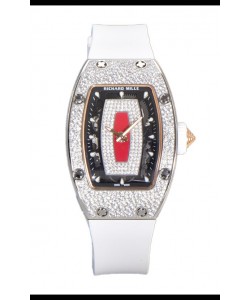 Richard Mille RM007 Pavé de diamants Bracelet blanc Cadran rouge Acier 904L Montre Suisse Superclone 