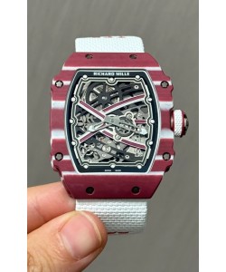 Montre Richard Mille Super Clone RM67-02 Mutaz Barshim en carbone TPT rouge 37 grammes avec bracelet blanc