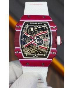 Richard Mille Super Clone RM67-02 Mutaz Barshim Red Carbon TPT 37 Grams montre bracelet blanc