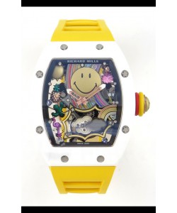 Montre Richard Mille Super Clone RM088 Smiley Tourbillon en céramique blanche avec bracelet en caoutchouc