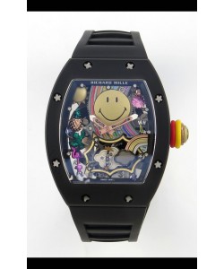 Montre Richard Mille Super Clone RM088 Smiley Tourbillon en céramique noire avec bracelet en caoutchouc