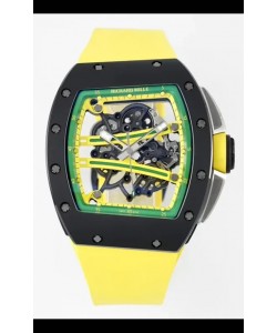 Richard Mille Super Clone RM61-01 Céramique noire Bracelet jaune Montre Suisse Réplique