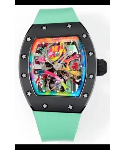 Richard Mille Super Clone RM68-01 Tourbillon Suisse Boîtier Céramique Noire et Bracelet Vert Réplique