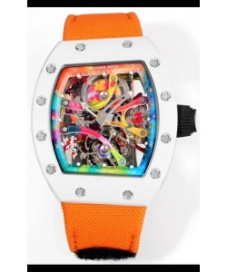 Richard Mille Super Clone RM68-01 Tourbillon Suisse avec boîtier en céramique blanche et bracelet en nylon Réplique