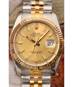 Montre Rolex Datejust 36MM Mouvement Cal.3135 Réplique Suisse en acier 904L bicolore Cadran doré