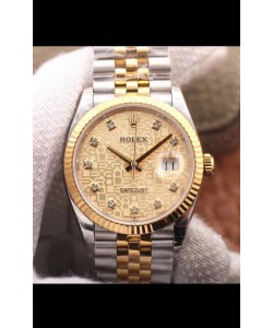 Montre Rolex Datejust 36MM Mouvement Cal.3135 Réplique Suisse en acier 904L Boîtier bicolore Cadran ordinateur