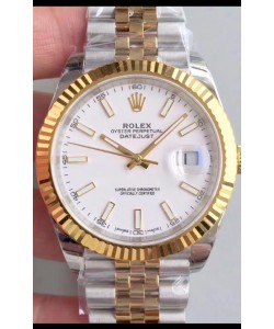 Montre Rolex Datejust Mouvement 41MM Cal.3135 Réplique Suisse en acier 904L cadran blanc deux tons