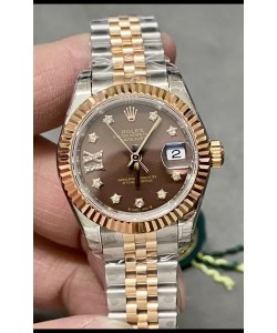 Montre Rolex Datejust Super Clone Cadran marron Bicolore Or Rose 28 mm