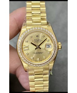 Rolex Datejust Super Clone Cadran Or Boîtier Or Jaune 28 mm