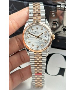 Rolex Datejust Cal.3235 Mouvement Super Clone Or rose 2 tons 36 mm - Cadran argenté à motif cannelé