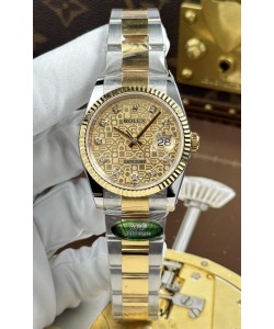 Rolex Datejust Super Clone Cal.3235 Cadran informatique marron Boîtier en or jaune bicolore Montre 36 mm