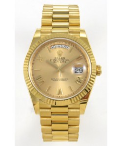 Montre Rolex Day Date Super Clone, cadran or, chiffres romains, 40 mm, 220 grammes, réplique suisse