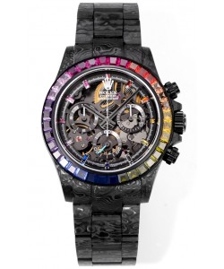 Rolex Daytona Blaken Black Carbon, réplique 1:1, cadran squelette, mouvement Cal. 4130, finition miroir suisse.