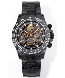 Rolex Daytona Blaken Black Carbon, réplique 1:1, cadran squelette, mouvement Cal. 4130, finition miroir suisse.