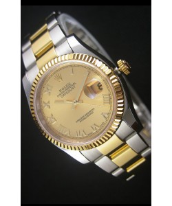 Rolex Datejust Montre Réplique avec Cadran romain en Or 36MM avec 3135 Mouvement Suisse 