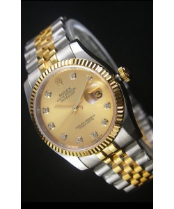 Rolex Datejust Montre Réplique avec Cadran en Or et de diamants 36MM avec Mouvement Suisse 3135