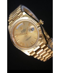 Rolex Day-Date 40MM Montre Réplique avec Cadran d'Or Chiffres romains Mouvement Suisse Cal.3255 