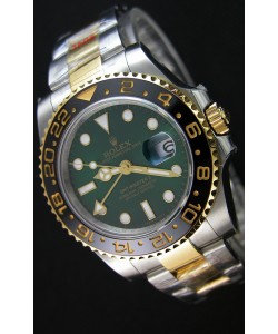 Rolex GMT Masters II acier et or bicolore Or Jaune Montre avec Cadran Vert 