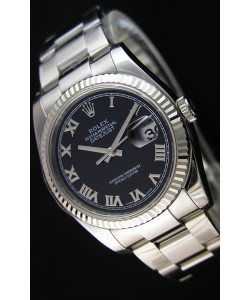 Réplique de montre Rolex Datejust Japanese - Cadran noir en 36MM avec bracelet huitre