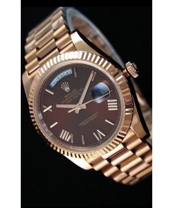 Réplique de montre Rolex Day Date Japonaise - Boîtier en or rose et cadran marron 40MM