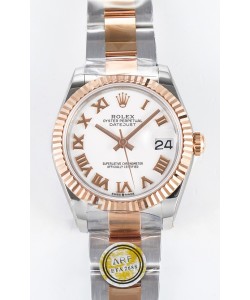 Rolex Super Clone Datejust ETA 2688 Mouvement 31MM Double Or Rose Suisse Cadran Blanc