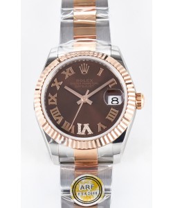 Rolex Super Clone Datejust ETA 2688 Mouvement 31MM Or Rose bicolore Suisse Cadran Marron