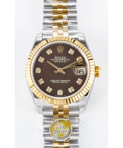Rolex Super Clone Datejust ETA 2688 Mouvement 31MM Or jaune deux tons Cadran brun