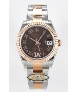 Rolex Super Clone Datejust ETA 2688 Mouvement 31MM Or Rose bicolore Cadran Suisse Marron