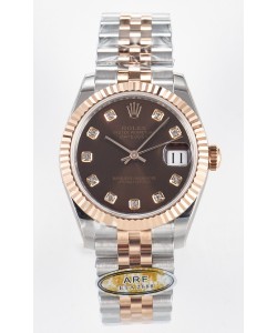 Rolex Super Clone Datejust ETA 2688 Mouvement 31MM Or Rose bicolore Suisse Cadran Brun
