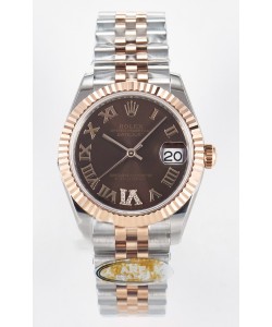 Rolex Super Clone Datejust ETA 2688 Mouvement 31MM Or Rose bicolore Suisse Cadran Brun