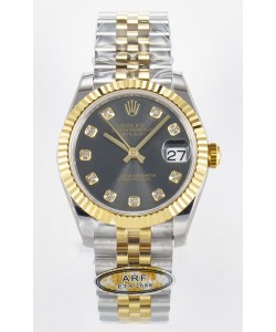 Rolex Super Clone Datejust ETA 2688 Mouvement 31MM Or Jaune Deux tons Cadran Gris Suisse