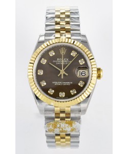 Rolex Super Clone Datejust ETA 2688 Mouvement 31MM or jaune bicolore cadran suisse marron