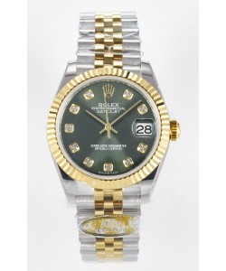 Rolex Super Clone Datejust ETA 2688 Mouvement 31MM Or Jaune Deux tons Cadran Vert Suisse 