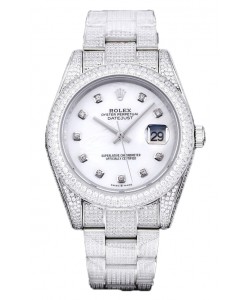 Rolex Datejust 41MM Swiss Replica - Iced Out Edition avec cadran blanc nacré