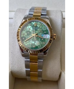 Rolex Datejust M278273 31MM Swiss Replica en or jaune bicolore - cadran à motif vert Qualité miroir 1:1 