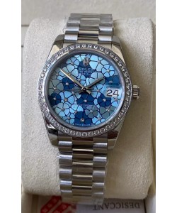 Rolex Datejust Ladies 31MM Mouvement Cal.3135 Réplique Suisse Lunette à Motifs Bleus Diamants dans Boîtier Acier 904L
