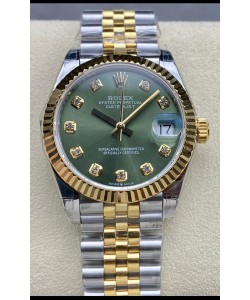 Rolex Datejust 31MM Montre Suisse en Acier 904L Cadran Jaune Vert bicolore Réplique 1:1  
