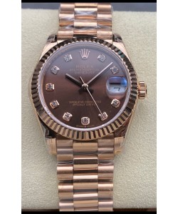 Rolex Datejust 31MM Montre Suisse en Acier 904L Cadran Or Rose Chocolat Réplique 1:1