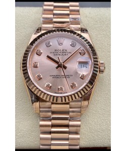 Rolex Datejust 31MM Montre Suisse en Acier 904L Cadran Or Rose Réplique Miroir